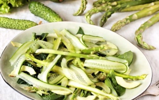 cucumbers asparagus and red peppers