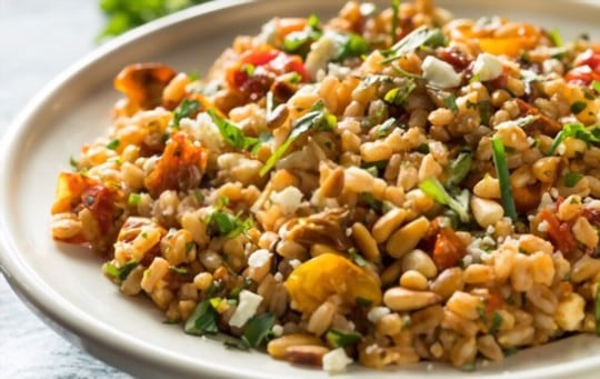 farro salad and roasted radishes