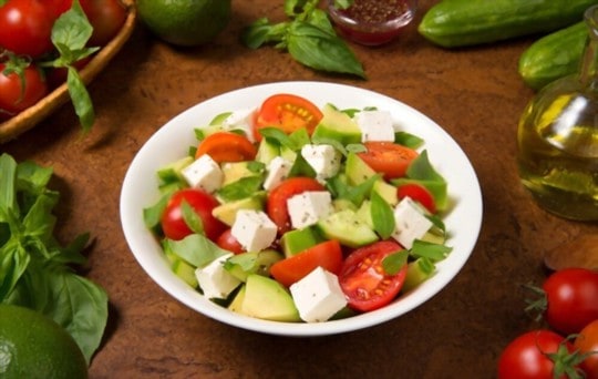 tomato salad with basil leaves