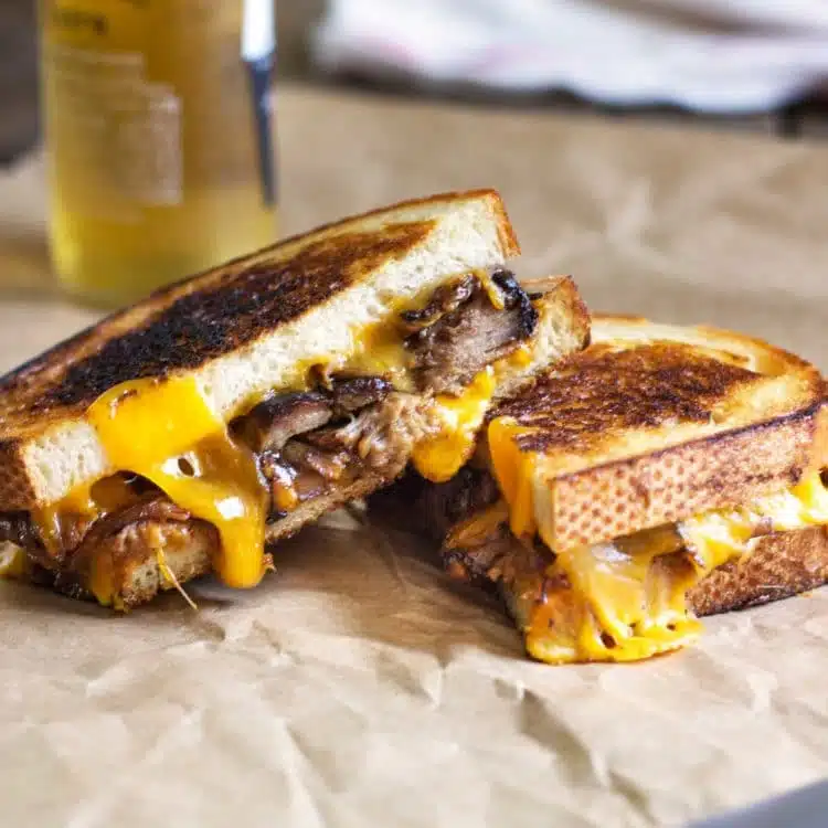 Pulled pork grilled cheese sandwiches square