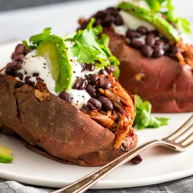 Pulled pork stuffed sweet potatoes square