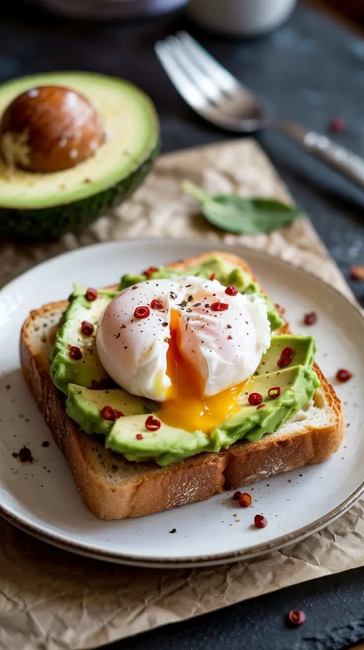 Classic avocado toast with poached egg