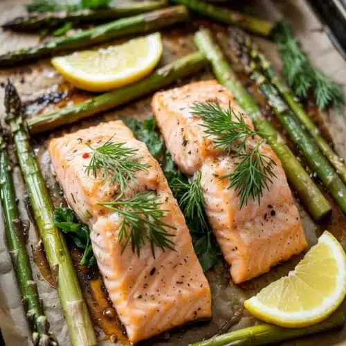 Sheet pan salmon with lemon dill and a lg
