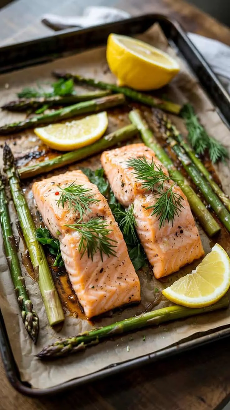 Sheet pan salmon with lemon dill and a lg