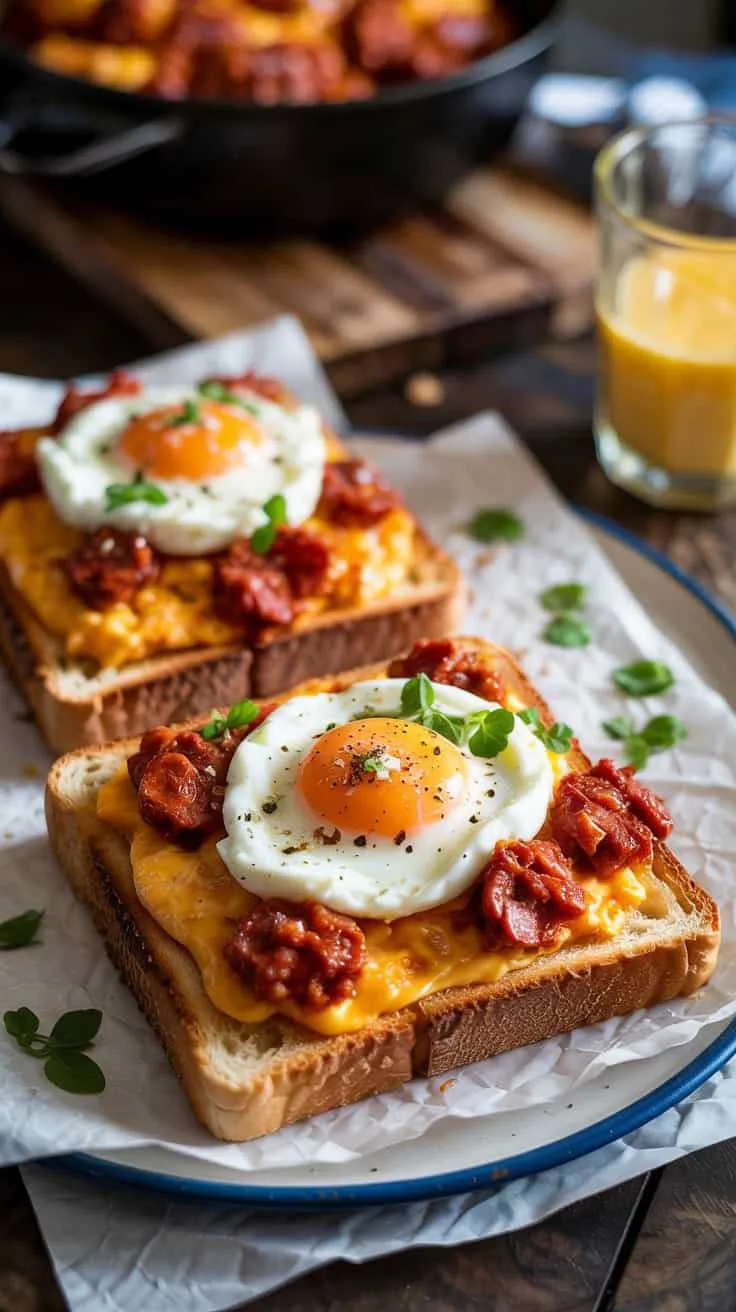 Chorizo egg pepper jack cheese on toa