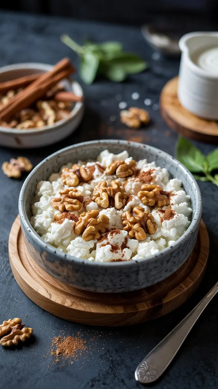 Cottage cheese and walnut bowl with c