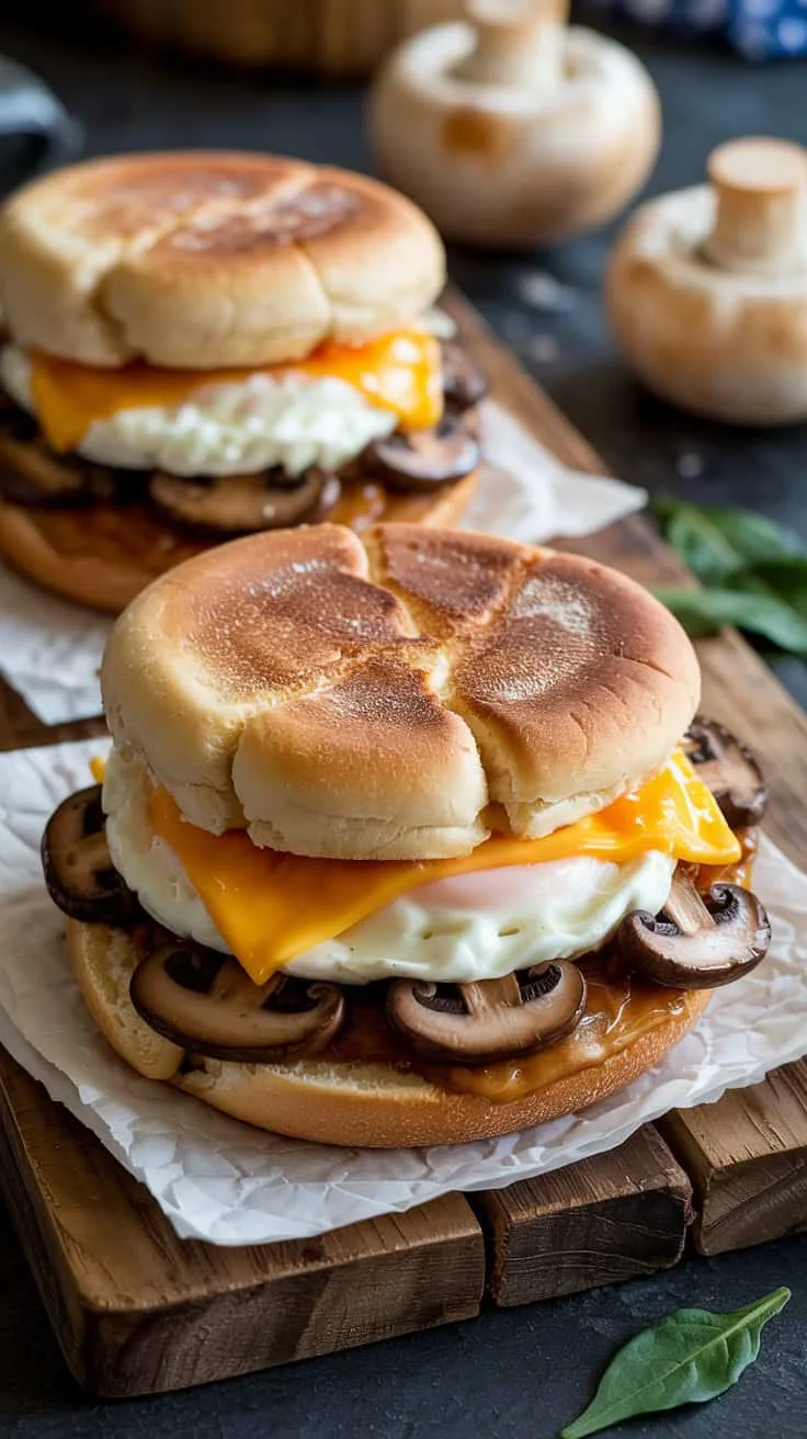 Egg cheese with sauteed mushrooms on