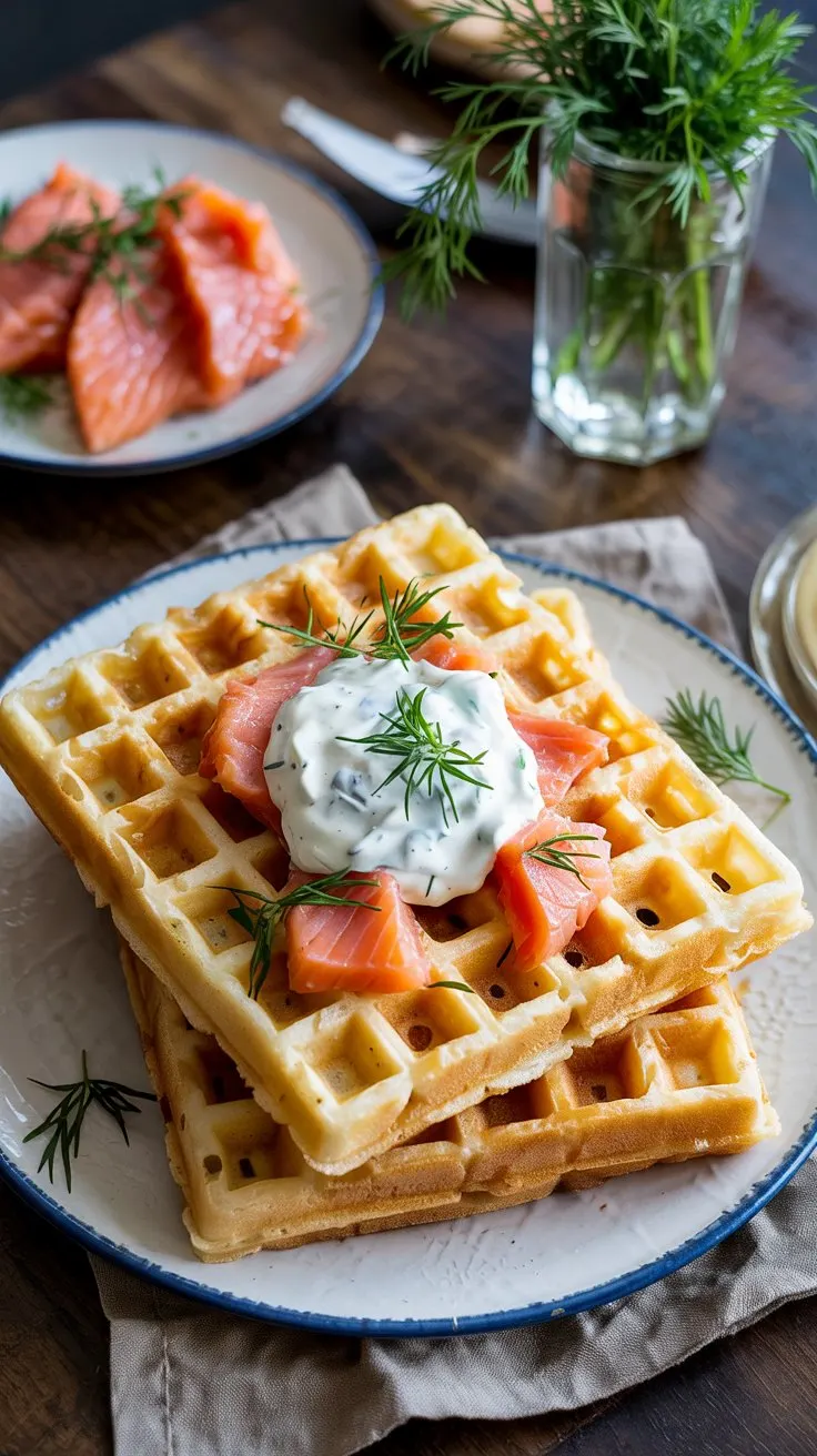 Savory smoked salmon and dill waffles