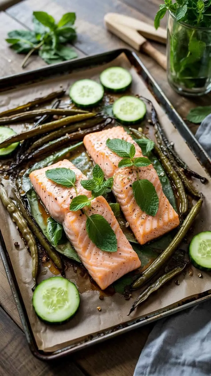 Sheet pan salmon with mint and cucumb qb szedb q g