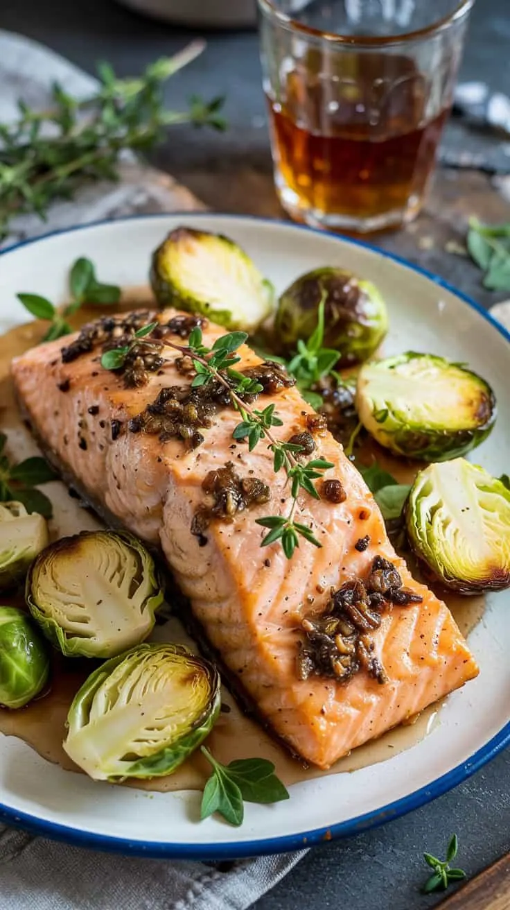 Honey herb glazed salmon with roasted