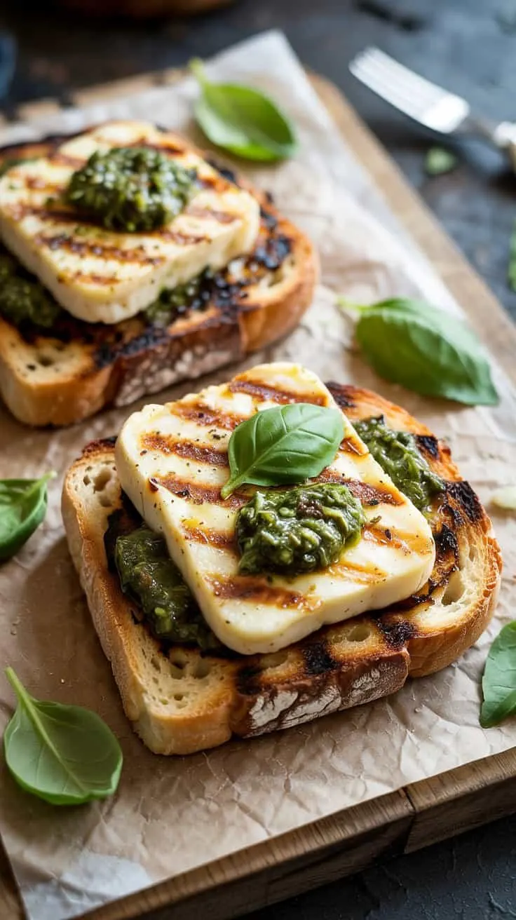 Grilled halloumi pesto toast grilled 4txq lh