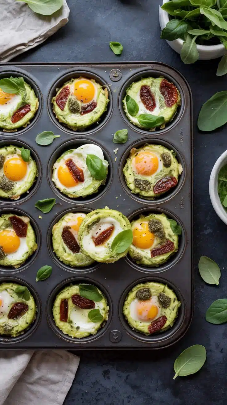 Muffin tin egg muffins with pesto and