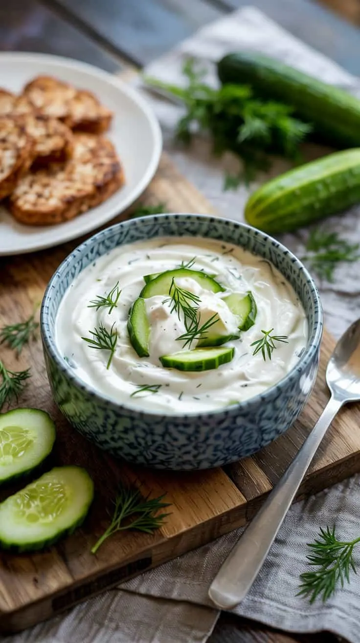 Savory greek yogurt with cucumber and bbk