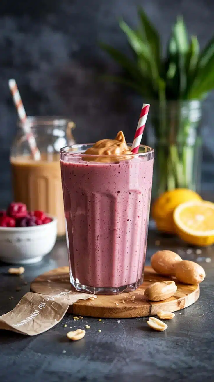 Peanut butter and jelly smoothie with yboptfa