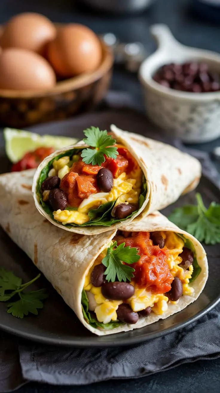 Egg and black bean breakfast burrito lkl3