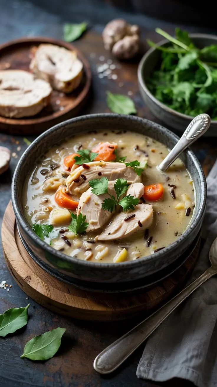 Creamy slow cooker chicken and wild ri ivwbdbopr