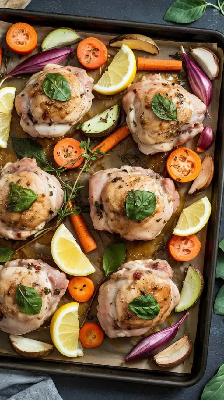 Sheet pan lemon herb chicken thighs wi