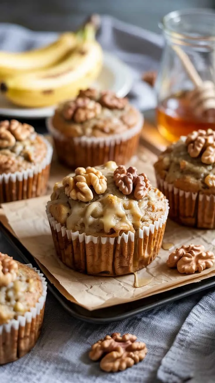 Banana walnut muffins with honey drizz 3rkg