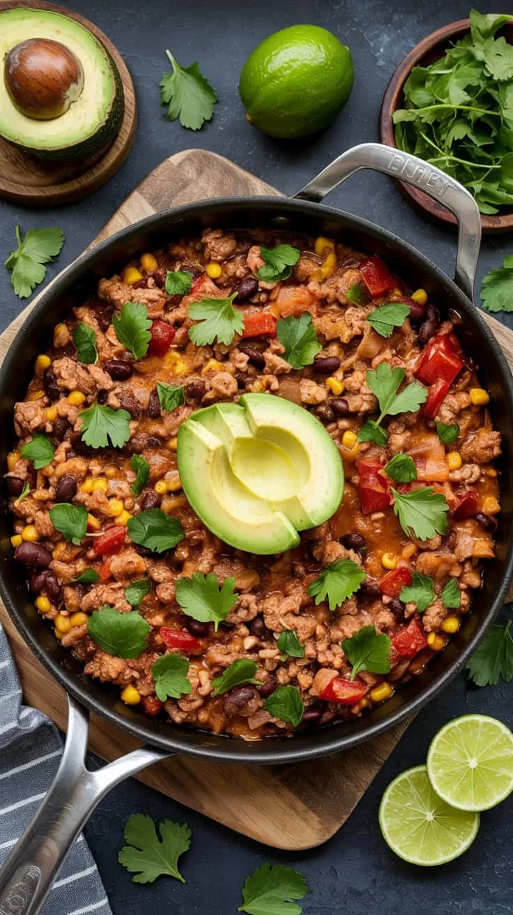 One pan tex mex ground turkey skillet
