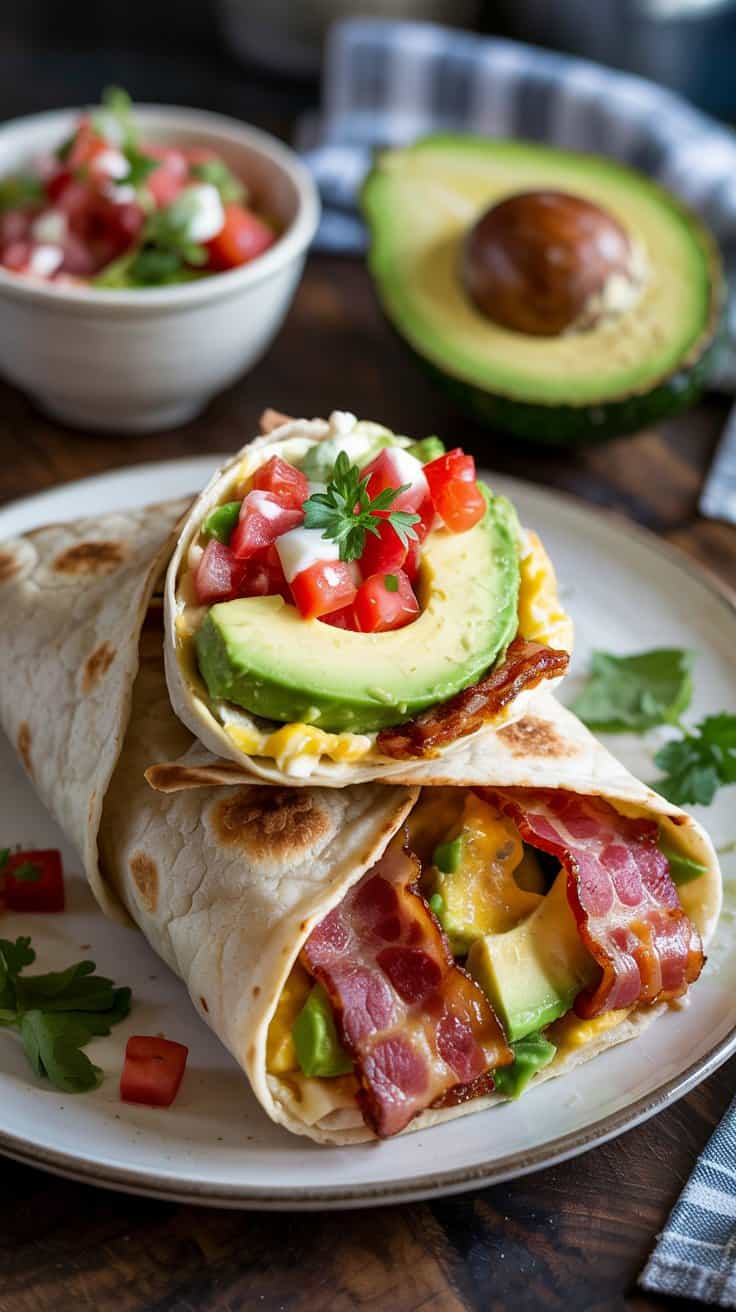 Smoked bacon and avocado breakfast bur