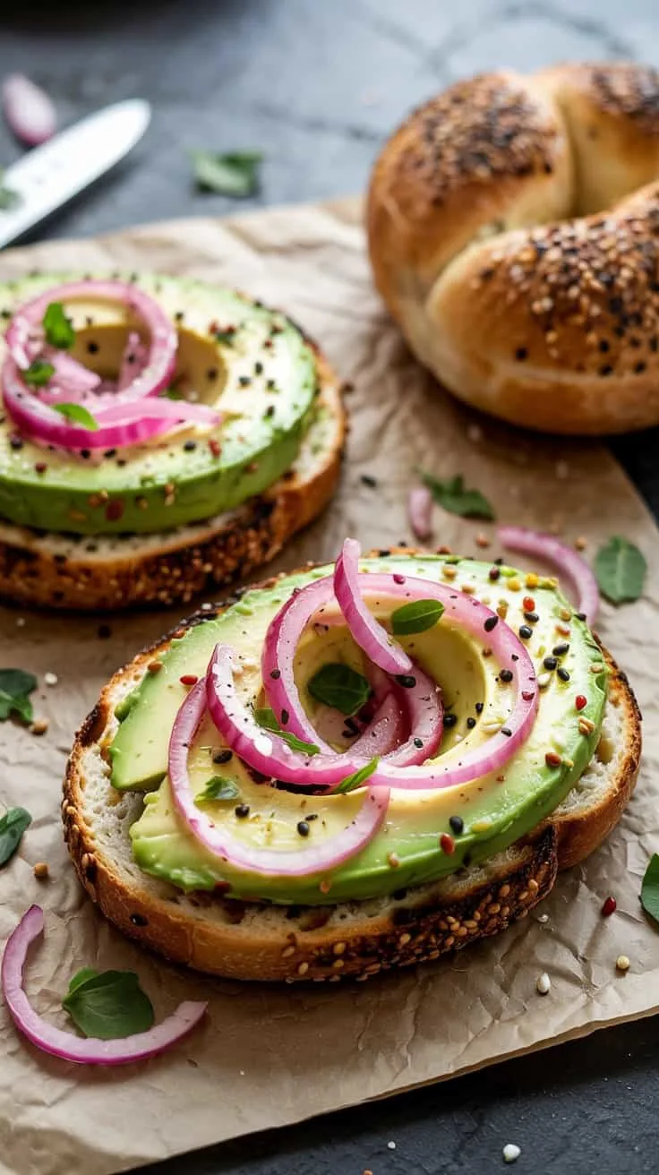 Bagel avocado toast with pi yutz