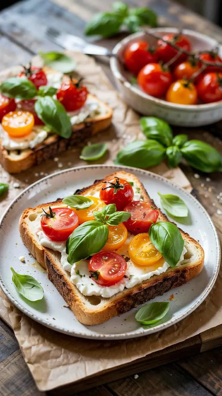 Ricotta roasted tomatoes basil toast t aoifo2q