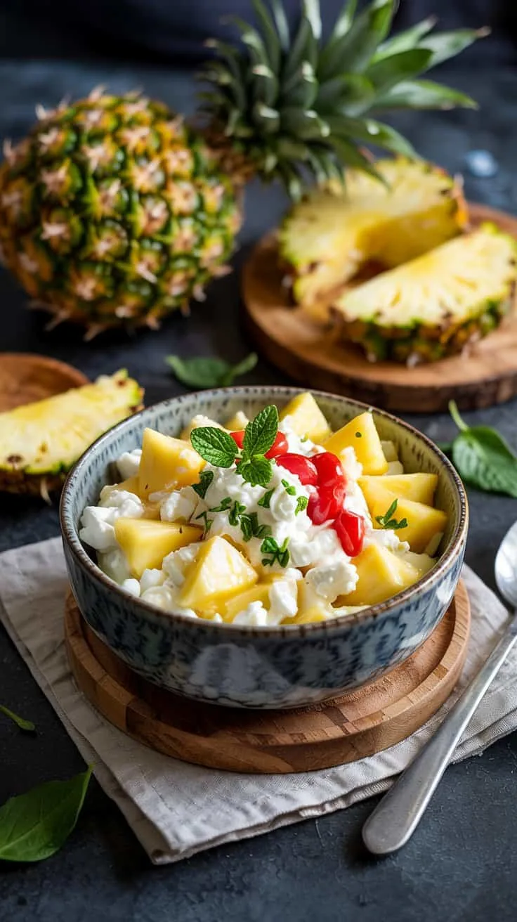 Cottage cheese and fresh pineapple bow