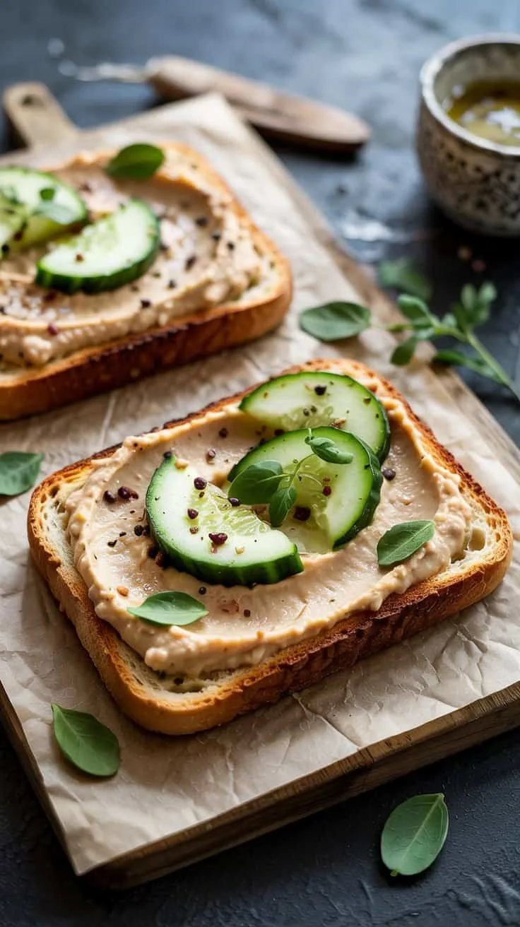 Hummus toast with cucumb pmd3ipyw