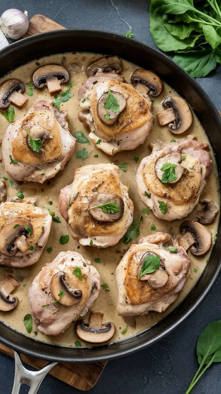 One pan creamy mushroom chicken thighs q 34ppeyyw