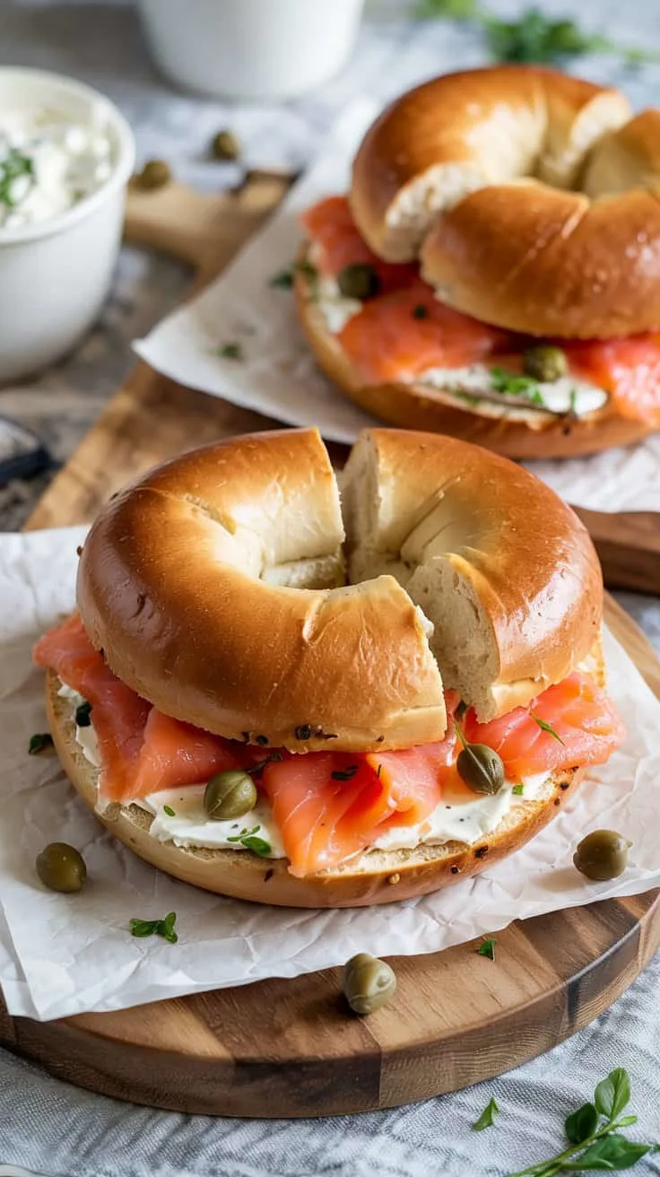 Smoked salmon cream cheese bagel with