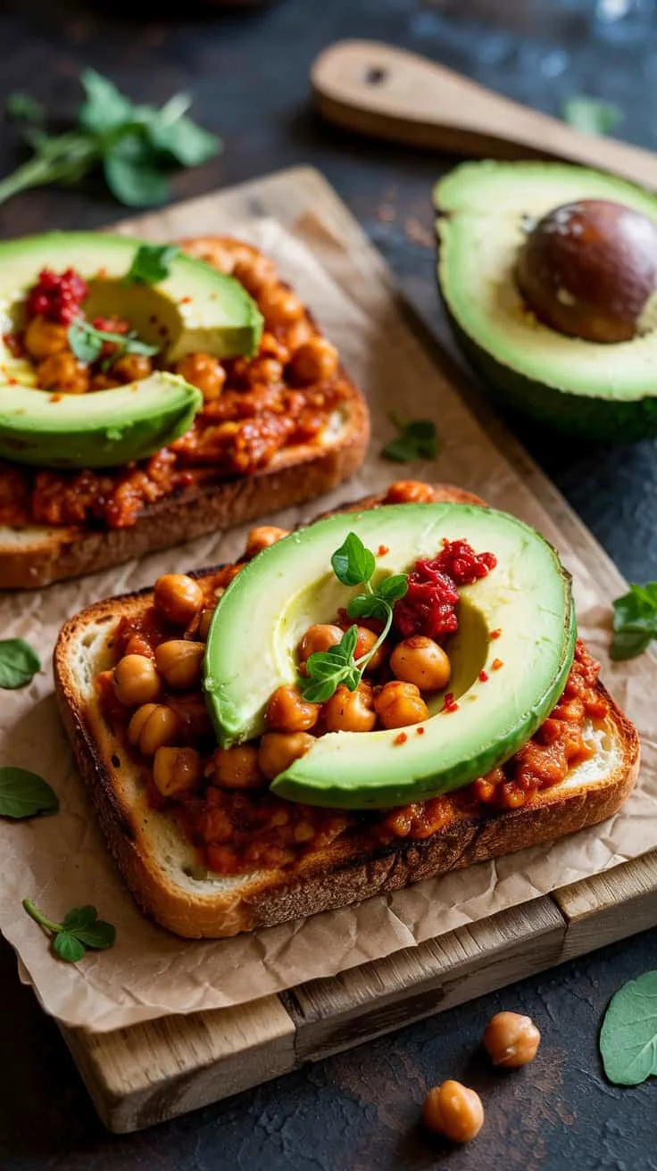 Spicy harissa and roasted chickpea avo o ebapa