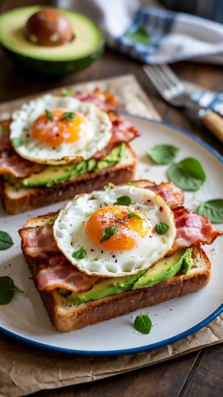 Bacon egg avocado toast this bacon egg