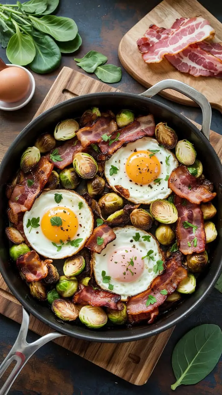 Bacon egg brussels sprout skillet this