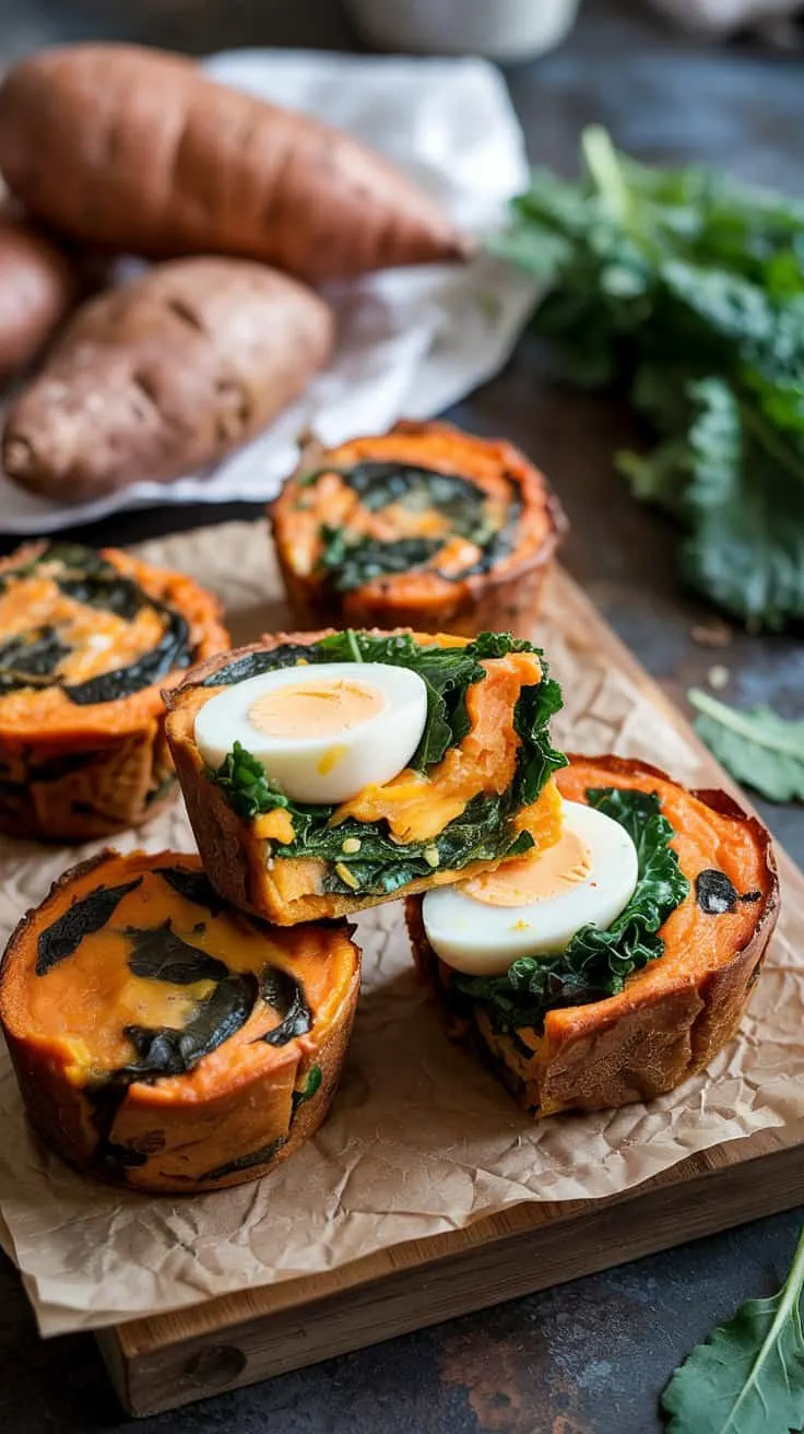 Sweet potato and kale egg muffins thes