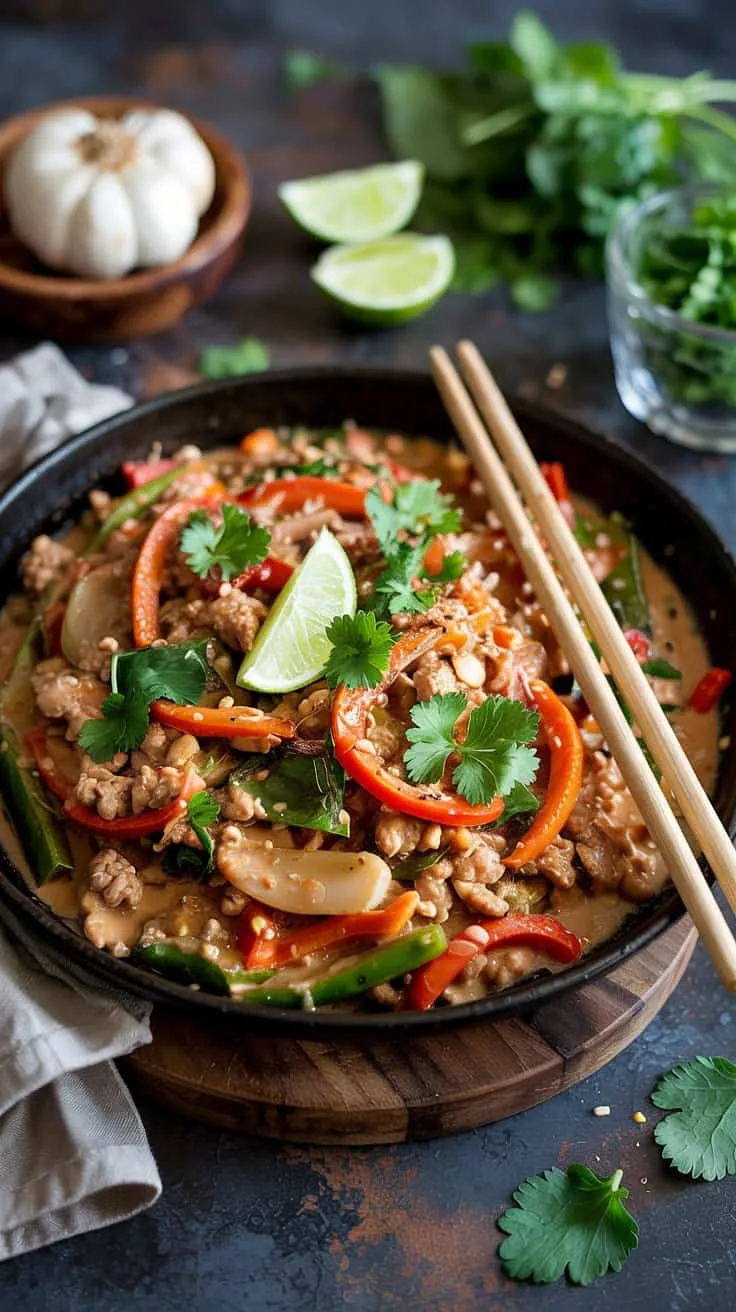Thai inspired ground turkey skillet wi