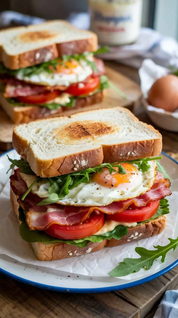 Breakfast blt with mayo and arugula th wqjytr