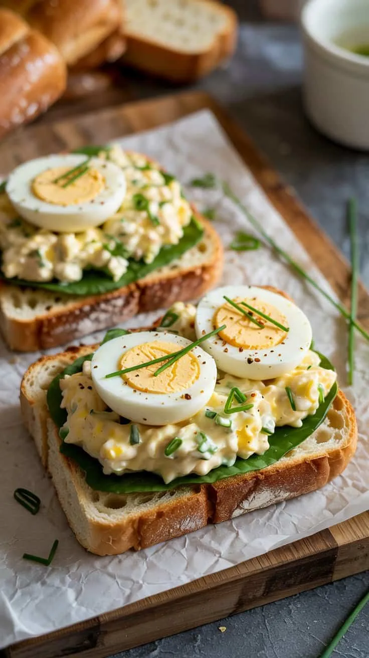 Egg salad chives open faced sandwich t