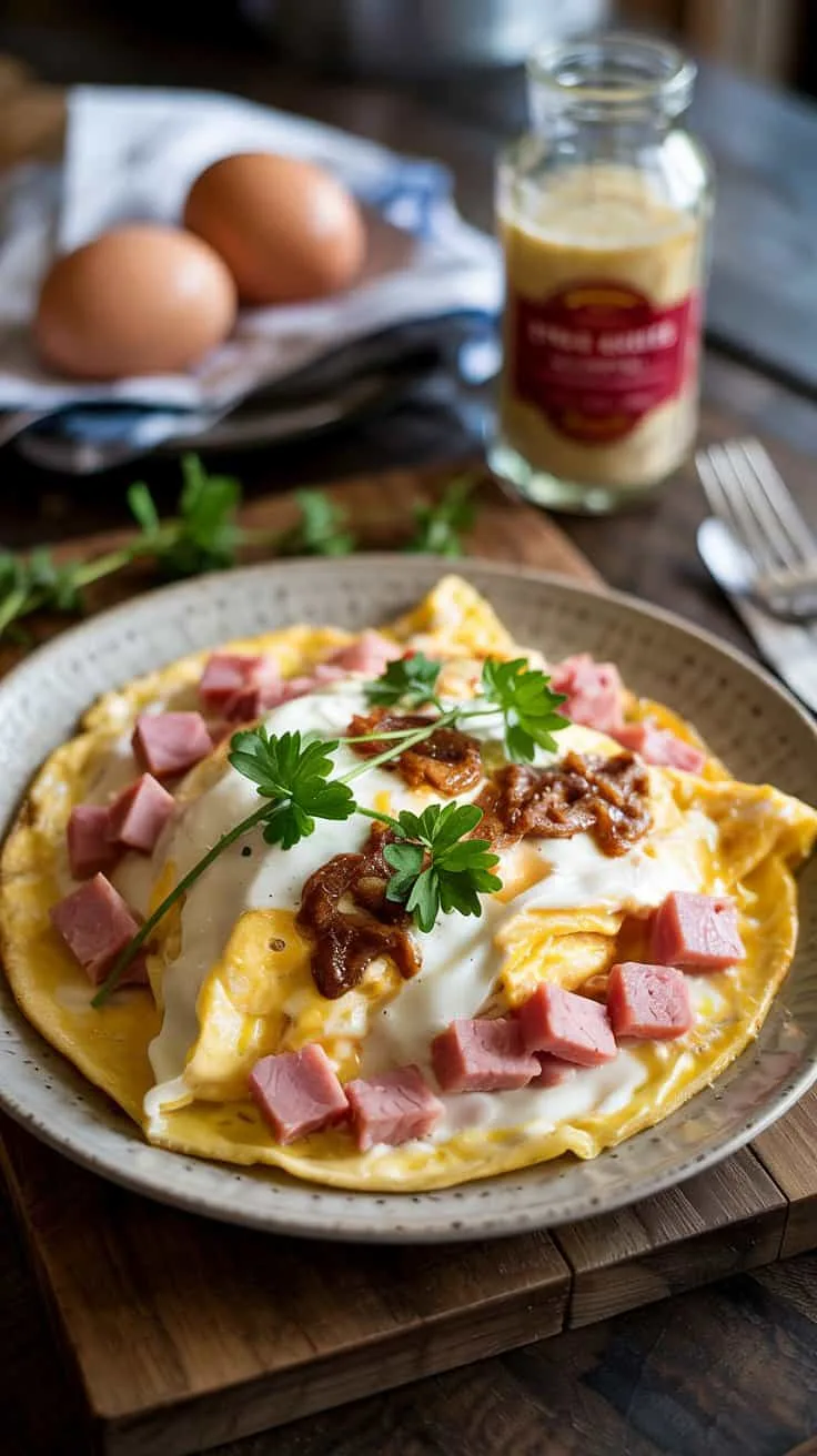 Ham swiss omelette with dijon mustard ceu dz wcv75 v0mnow