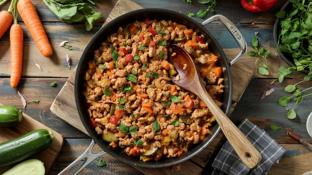 Ground chicken and vegetable skillet a