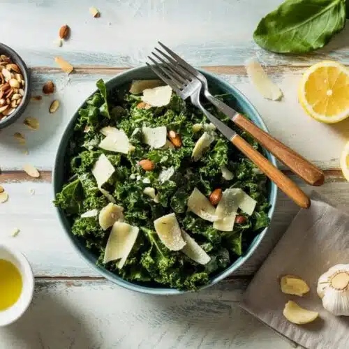 Lemon garlic massaged kale salad with