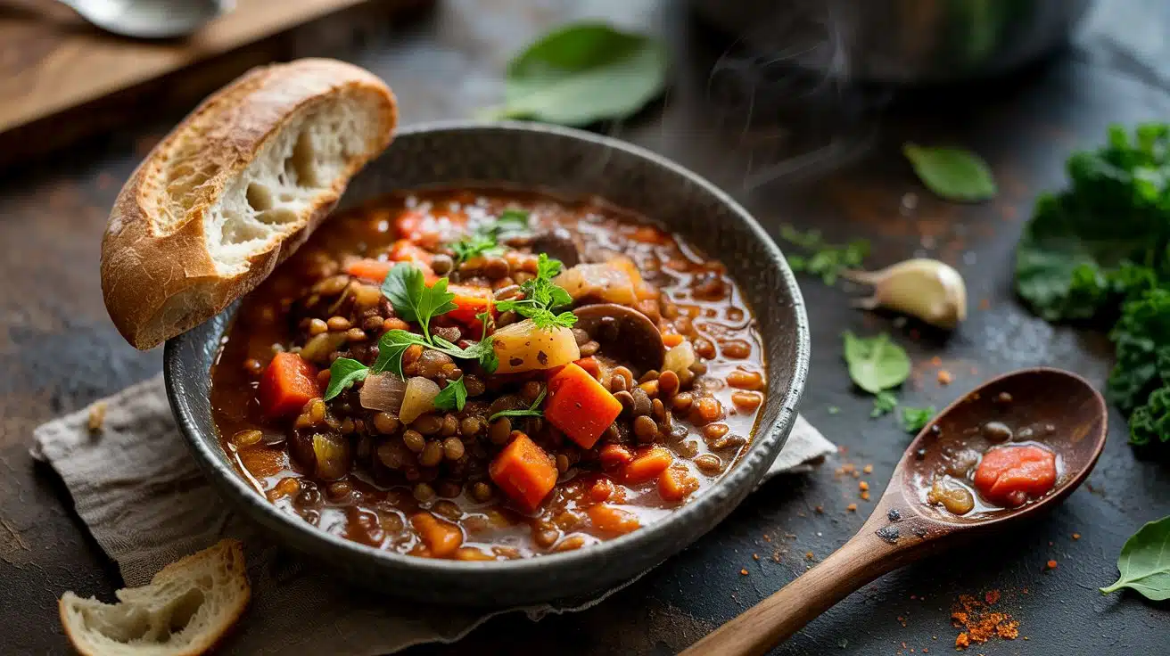 Hearty vegan lentil stew a warm top do mdez idexlq