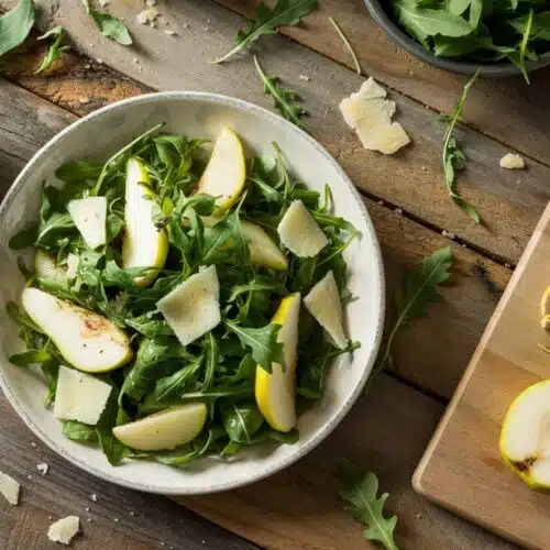 Arugula pear parmesan salad with lemon