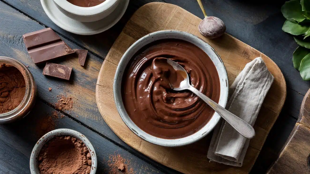 Chocolate pudding a bright top down fo