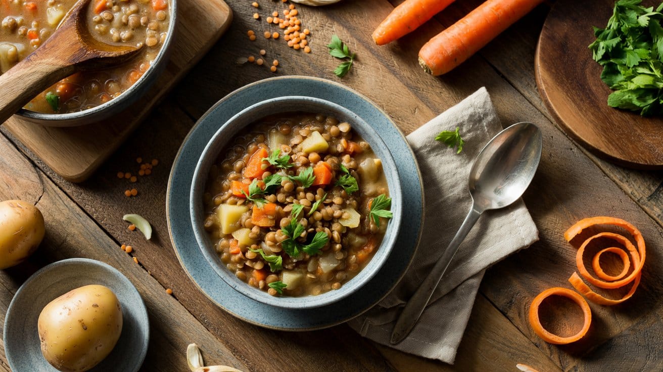 Classic brown lentil soup with vegetab lodj rq