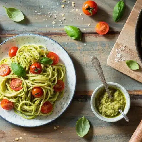 Courgette zucchini spaghetti with pest tdgkx vrz