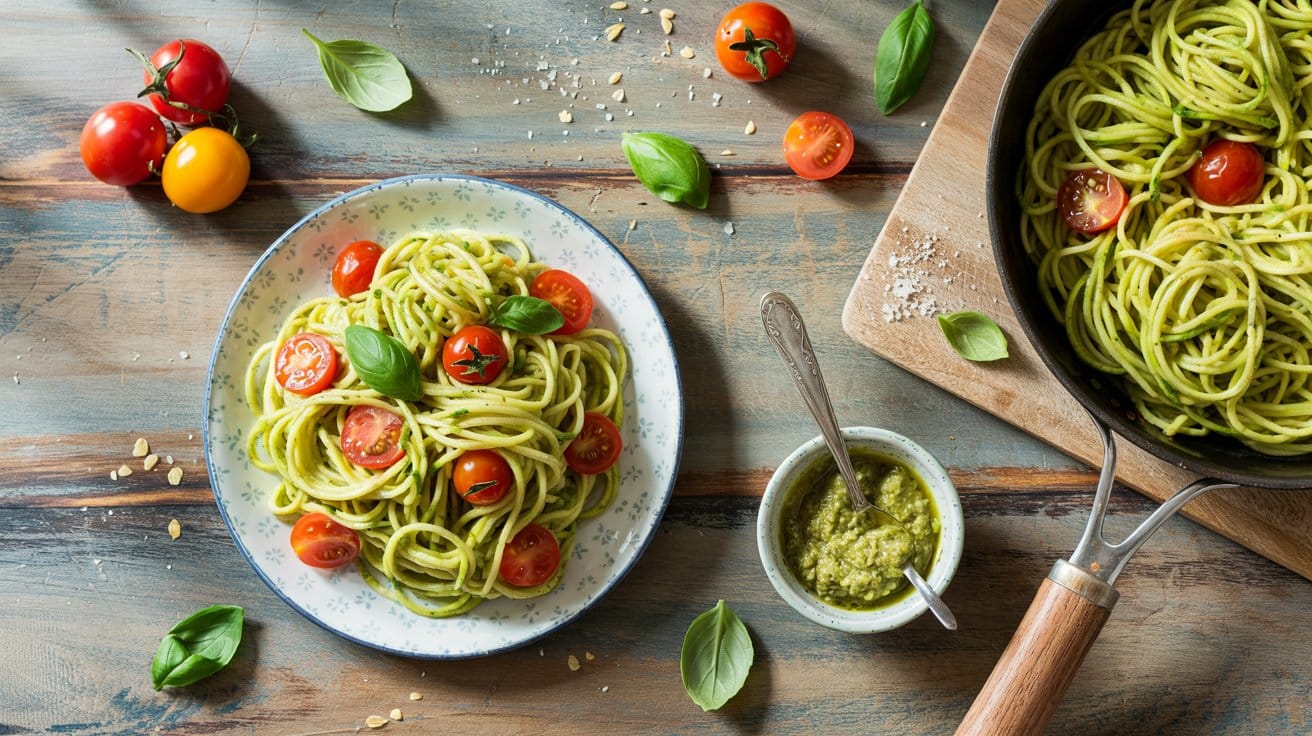 Courgette zucchini spaghetti with pest tdgkx vrz