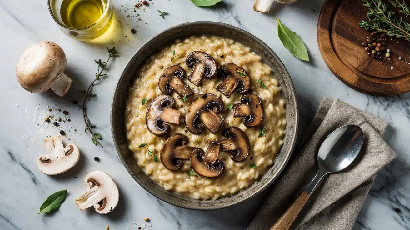 Creamy vegan mushroom risotto with uma
