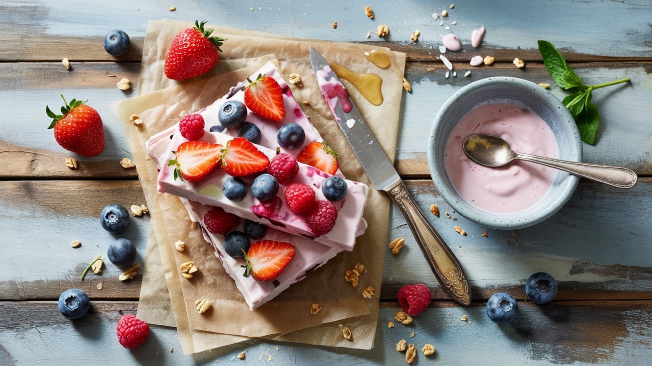 Frozen yogurt bark with berries a brig
