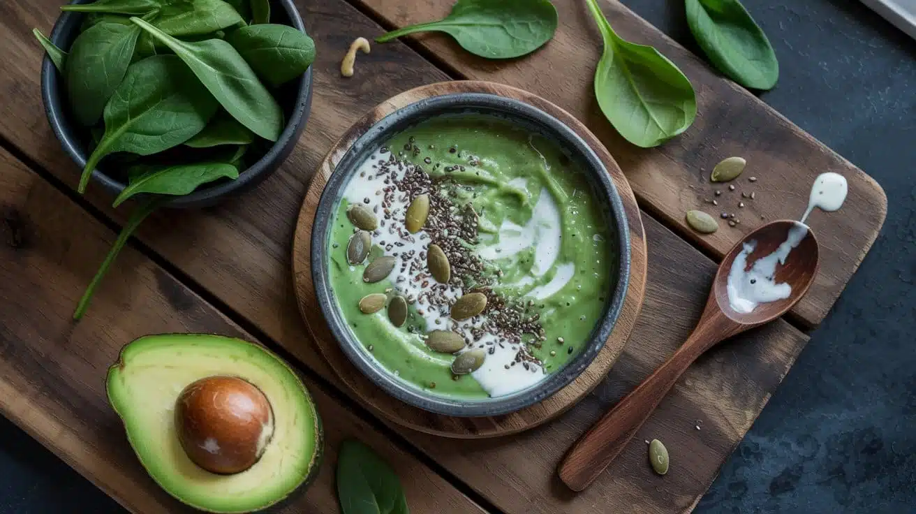Keto green smoothie bowl a bright top