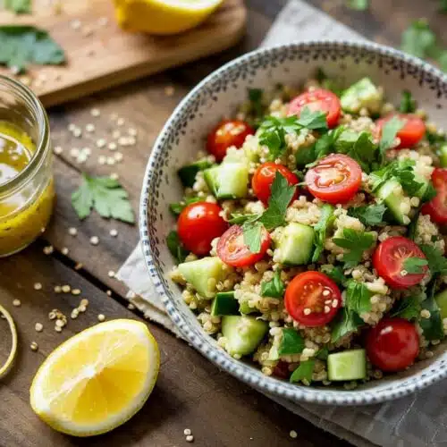 Quinoa salad with lemon dressing a bri g